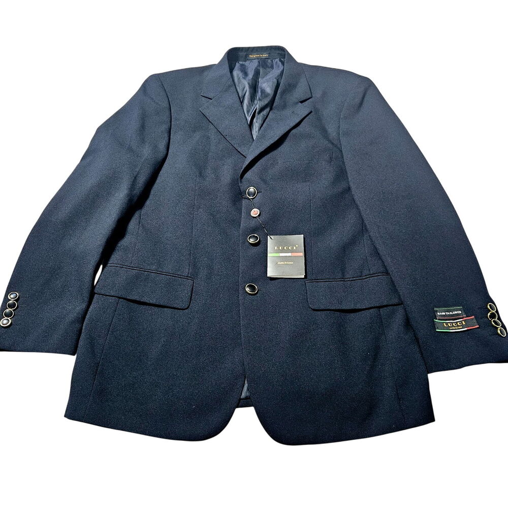 Lucci Mens Suit Jacket Navy Size 40R 100% Polyester Three Button Pockets Zegna